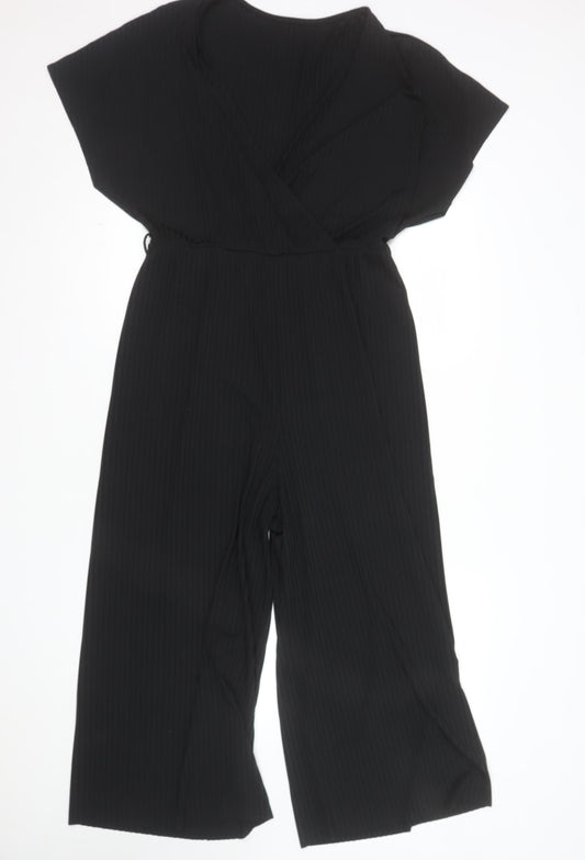 New Look Women's Black Size 14 V-Neck Wide-Leg Jumpsuit