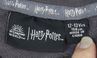 Harry Potter Girls Grey Pullover Hoodie 12-13 Years Embroidered Graphic