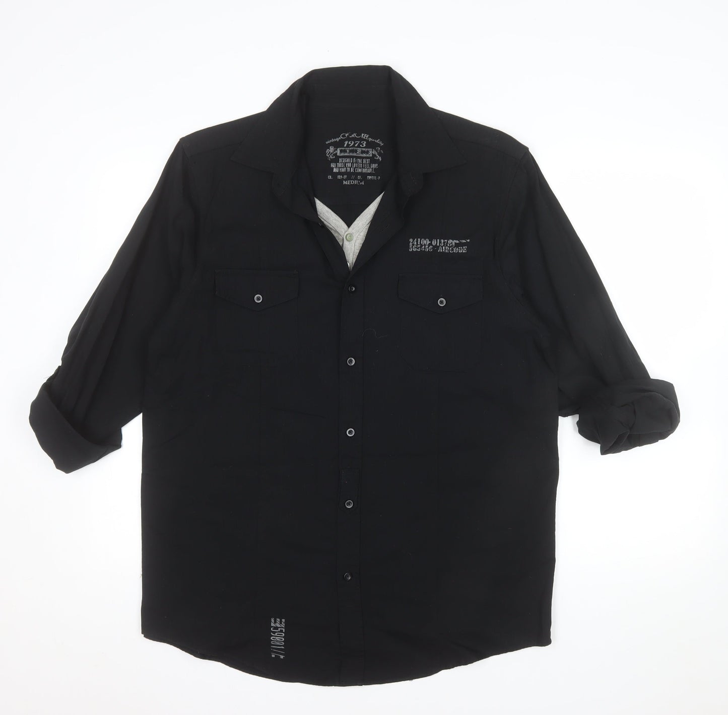 Cherokee Men's Black Cotton Button-Up Long Sleeve Shirt - Size M