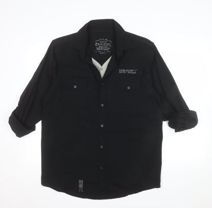 Cherokee Men's Black Cotton Button-Up Long Sleeve Shirt - Size M
