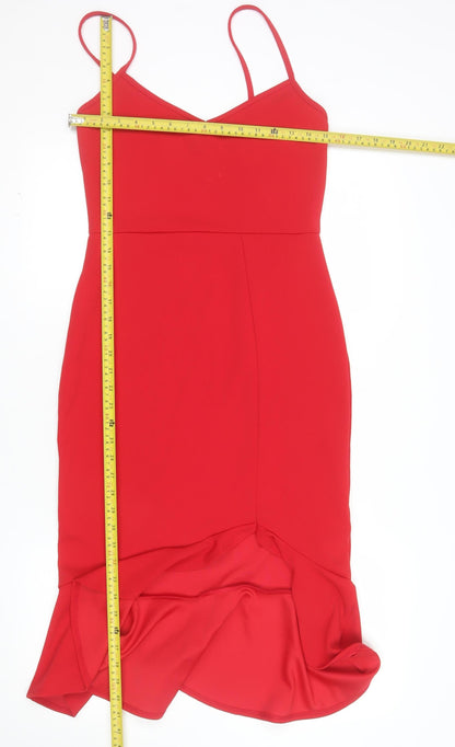 Boohoo Women Red Bodycon V-Neck Stretch Party Dress Size 12
