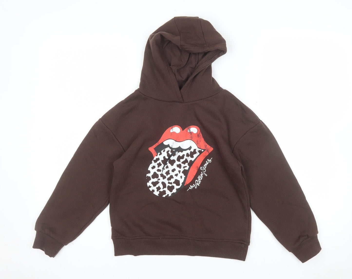 The Rolling Stones Girls Brown 7-8 Years Pullover Hoodie with Logo Print