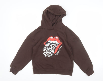 The Rolling Stones Girls Brown 7-8 Years Pullover Hoodie with Logo Print