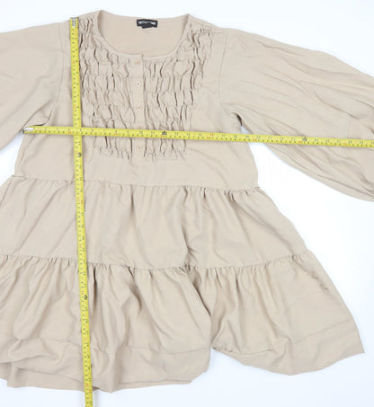 PrettyLittleThing Women's Beige Long Sleeve Smock Dress Size 16