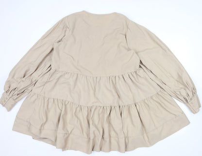 PrettyLittleThing Women's Beige Long Sleeve Smock Dress Size 16