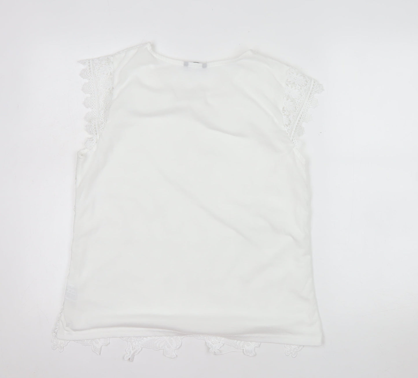 Roman Women’s White Lace Floral Blouse Size 14 Short Sleeve Top