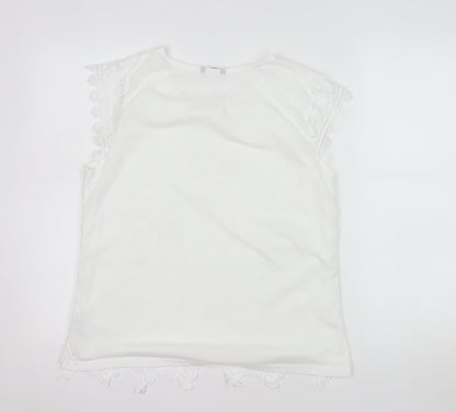Roman Women’s White Lace Floral Blouse Size 14 Short Sleeve Top