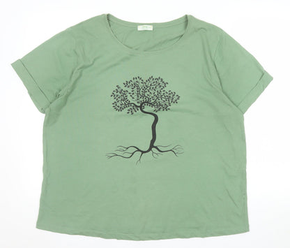 TXM Fashion Womens Green Tree Print Short Sleeve Cotton T-Shirt Size XL