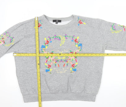 Alternative Apparel Women Grey Embroidered Floral Skull Sweatshirt UK 12
