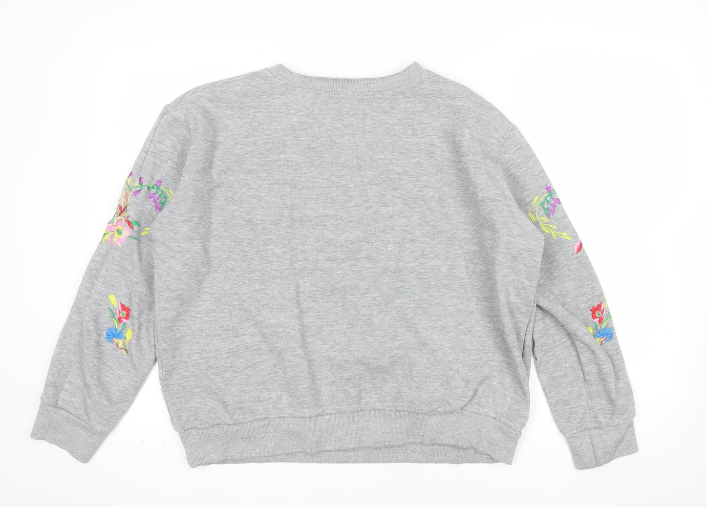 Alternative Apparel Women Grey Embroidered Floral Skull Sweatshirt UK 12