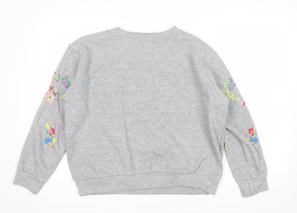 Alternative Apparel Women Grey Embroidered Floral Skull Sweatshirt UK 12