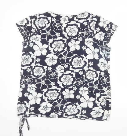 Next Womens Blue Floral Cotton Short Sleeve T-Shirt Size 14