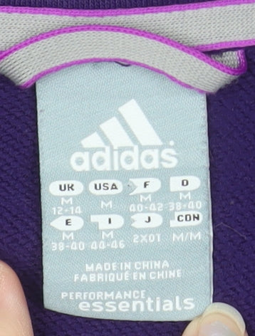 Adidas Women Purple Full Zip Hoodie Sweatshirt Size 12-14 Cotton Blend