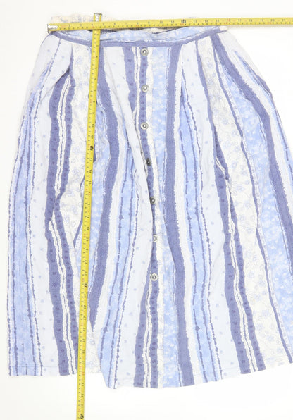 Dolina Australia Women’s Blue Striped A-Line Midi Cotton Skirt Size 12
