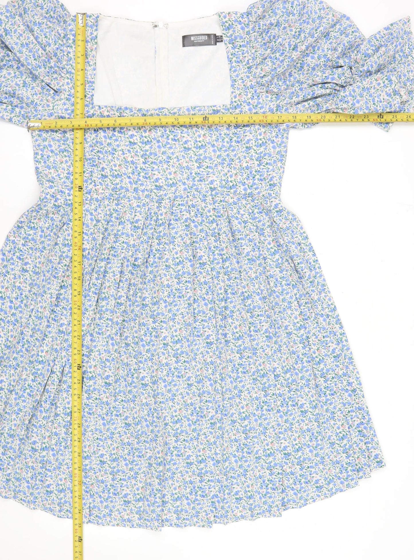 Missguided Maternity Blue Floral A-Line Puff Sleeve Dress UK 10