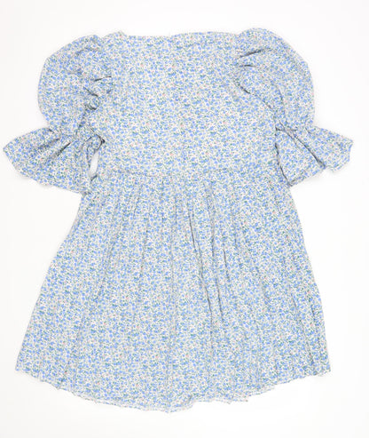 Missguided Maternity Blue Floral A-Line Puff Sleeve Dress UK 10