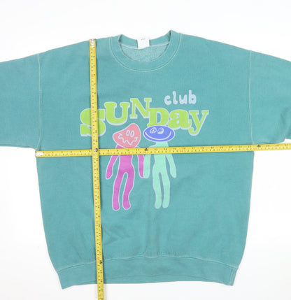 Urban Outfitters Men's Green Sunday Club Graphic Pullover Sweatshirt Size S