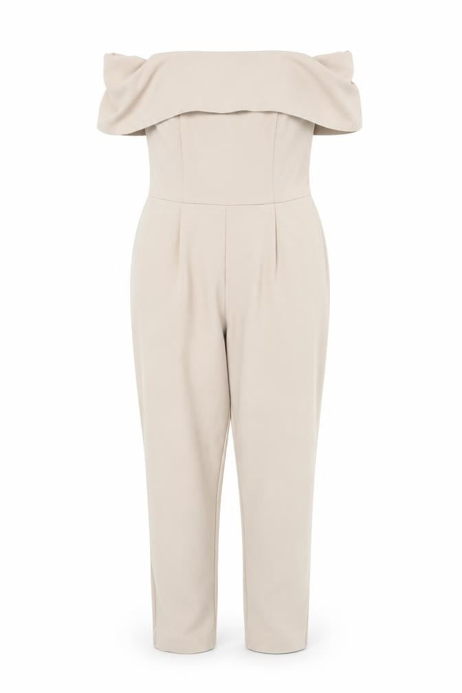 Miss Selfridge Women’s Beige Off Shoulder Slim Fit Jumpsuit Size 12