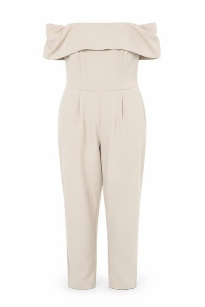 Miss Selfridge Women’s Beige Off Shoulder Slim Fit Jumpsuit Size 12