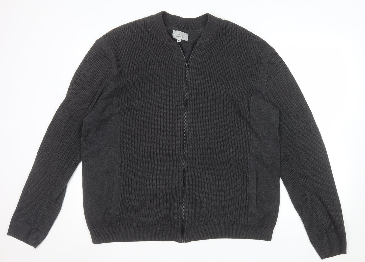 Marks and Spencer Men's Grey 2XL Full Zip Cotton Jumper