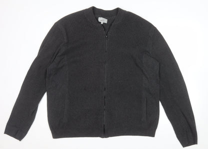 Marks and Spencer Men's Grey 2XL Full Zip Cotton Jumper