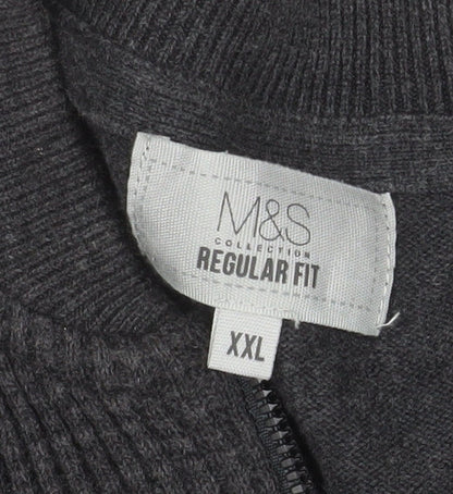Marks and Spencer Men's Grey 2XL Full Zip Cotton Jumper
