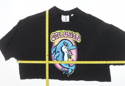 Collusion Womens Black Dolphin Cropped T-Shirt M Relaxed Fit