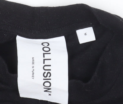 Collusion Womens Black Dolphin Cropped T-Shirt M Relaxed Fit