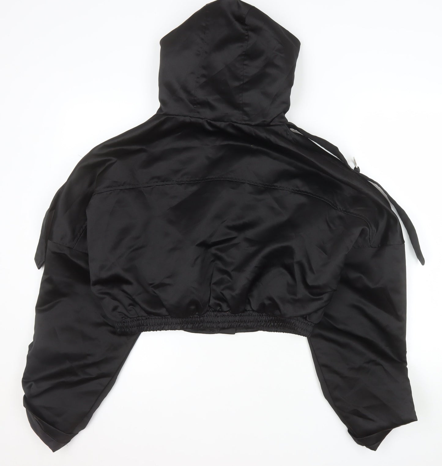 PrettyLittleThing Womens Black Cropped Hooded Bomber Jacket Size 10