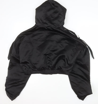 PrettyLittleThing Womens Black Cropped Hooded Bomber Jacket Size 10
