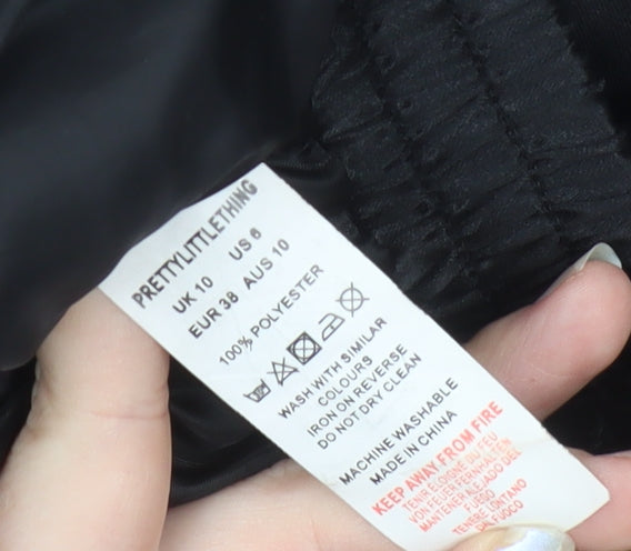 PrettyLittleThing Womens Black Cropped Hooded Bomber Jacket Size 10