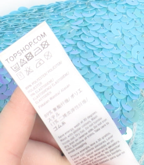 Topshop Women Blue Sequin Strapless Camisole Tank Top M