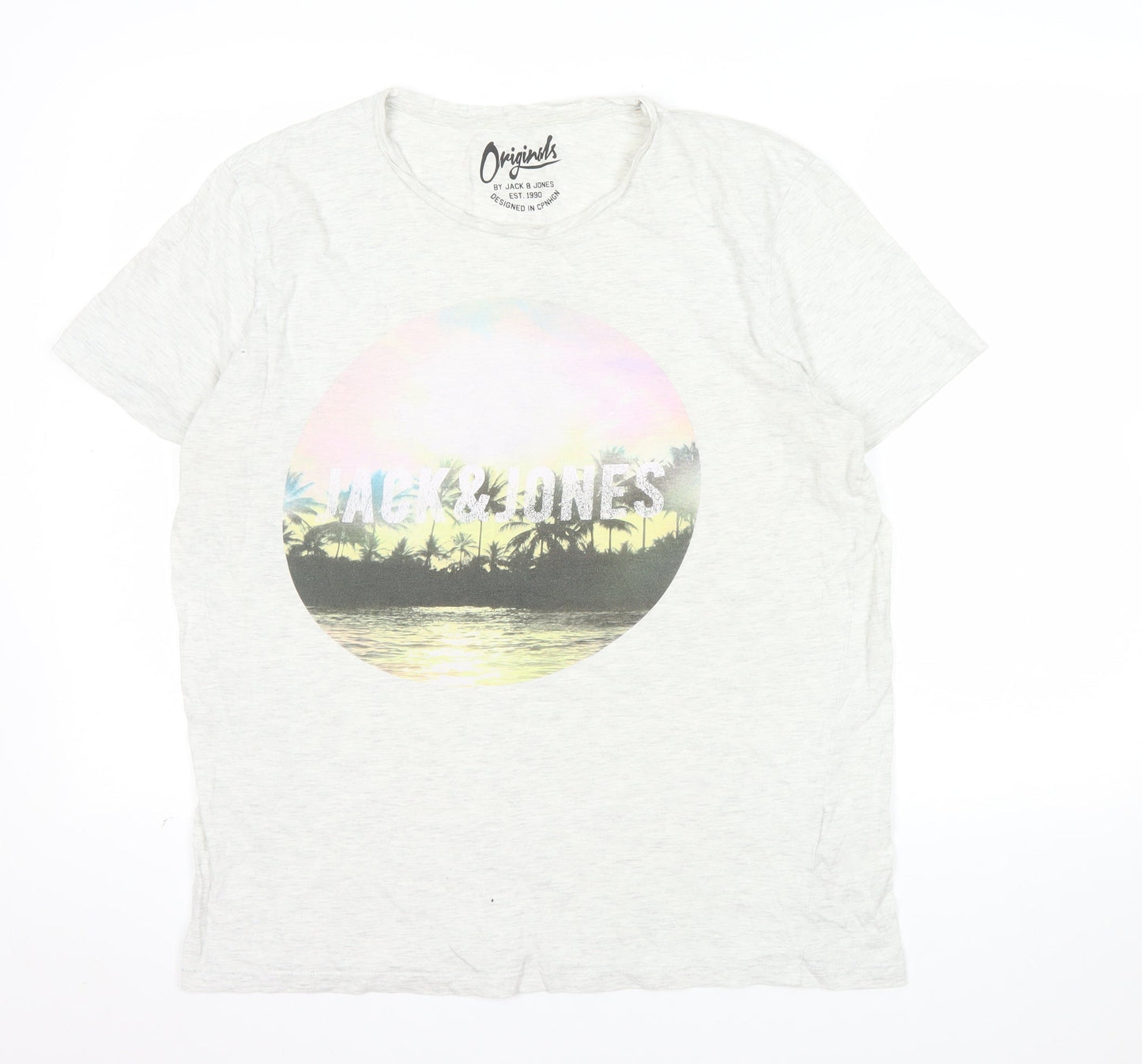 Jack & Jones Originals Men's Grey Large Graphic Print T-Shirt