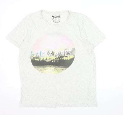 Jack & Jones Originals Men's Grey Large Graphic Print T-Shirt