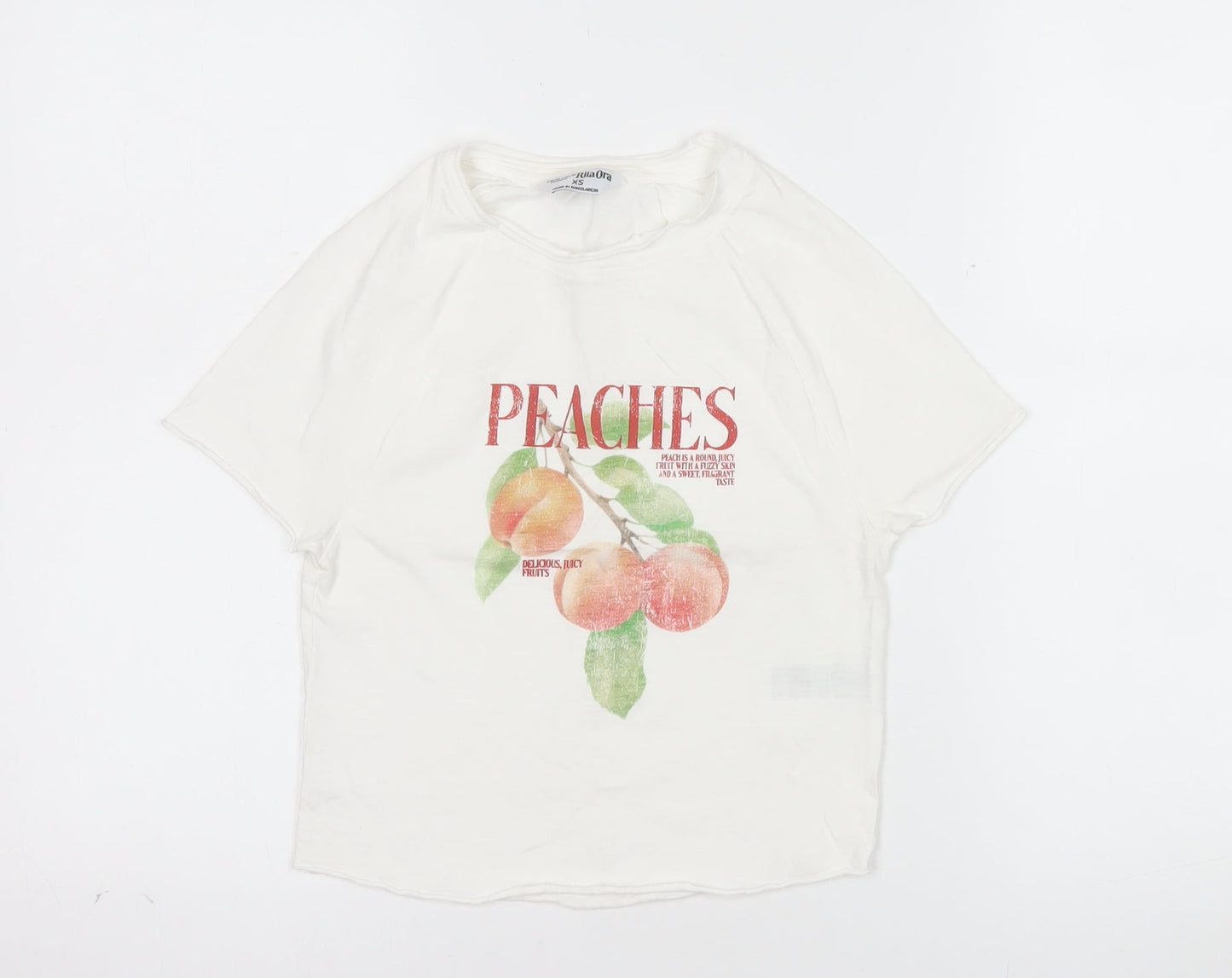 Primark Women’s White XS Graphic Peaches Cotton T-Shirt