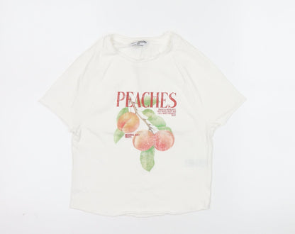 Primark Women’s White XS Graphic Peaches Cotton T-Shirt