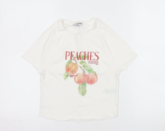 Primark Women’s White XS Graphic Peaches Cotton T-Shirt