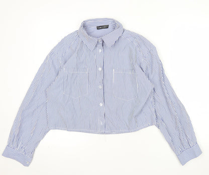I Saw It First Women Blue Striped Cropped Button-Up Shirt Size 12
