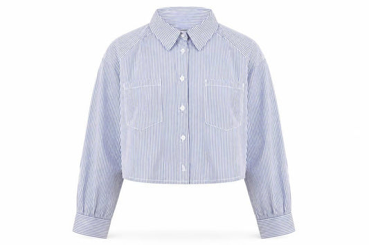 I Saw It First Women Blue Striped Cropped Button-Up Shirt Size 12