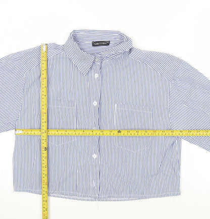 I Saw It First Women Blue Striped Cropped Button-Up Shirt Size 12