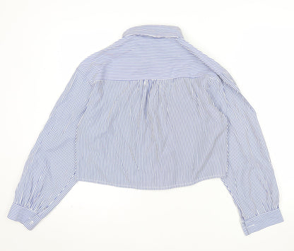 I Saw It First Women Blue Striped Cropped Button-Up Shirt Size 12
