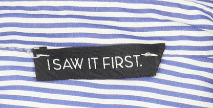 I Saw It First Women Blue Striped Cropped Button-Up Shirt Size 12
