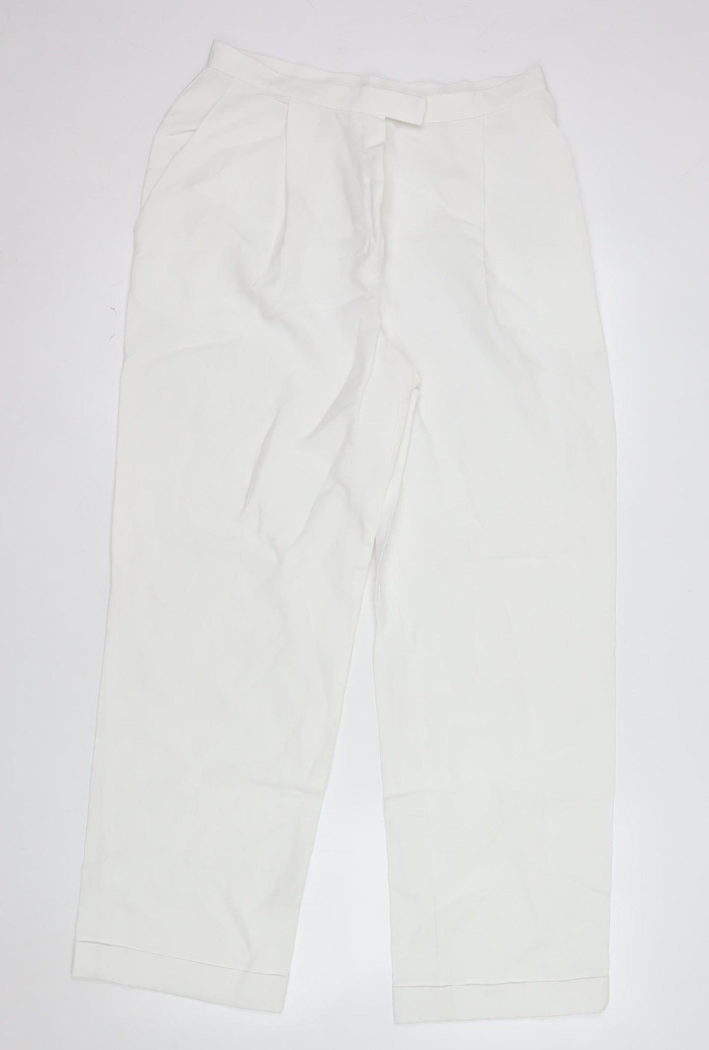 Marks and Spencer Women’s White Linen Blend Straight Leg Trousers Size 14