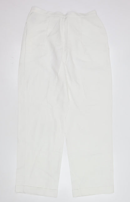 Marks and Spencer Women’s White Linen Blend Straight Leg Trousers Size 14