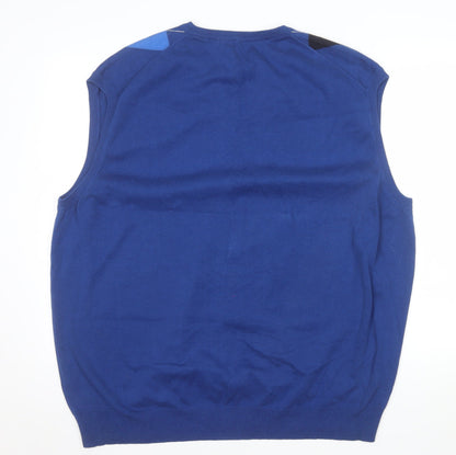 James Pringle Men's Blue Argyle Cotton Sleeveless Vest Jumper 2XL