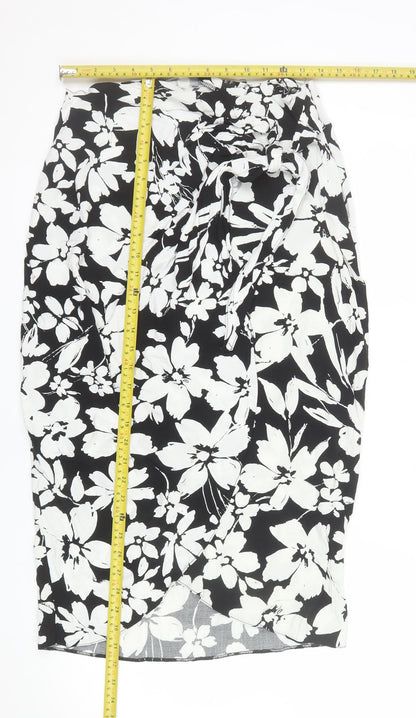 New Look Women's Black Floral Wrap Midi Skirt Size 10 Viscose