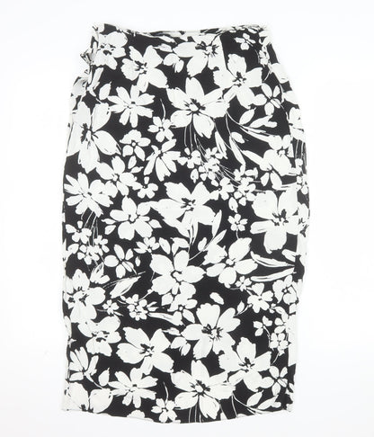 New Look Women's Black Floral Wrap Midi Skirt Size 10 Viscose