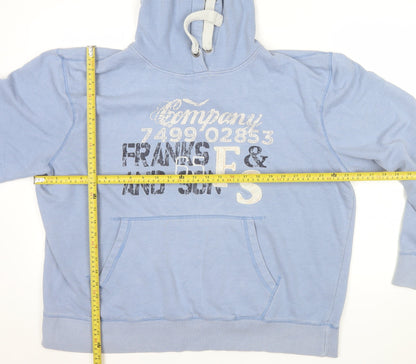 Peacocks Mens Blue 2XL Pullover Hoodie Graphic Print Cotton Blend