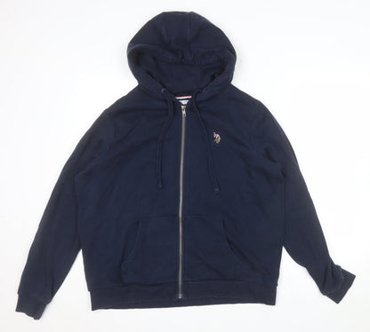 U.S. Polo Assn Women Navy Blue Full Zip Hoodie Size L Cotton Blend