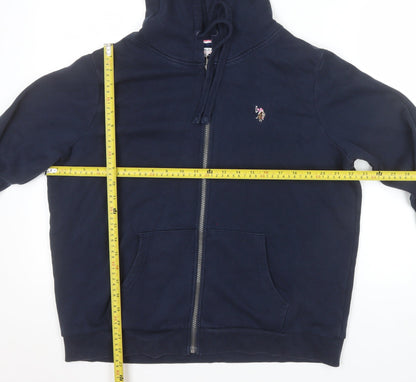 U.S. Polo Assn Women Navy Blue Full Zip Hoodie Size L Cotton Blend
